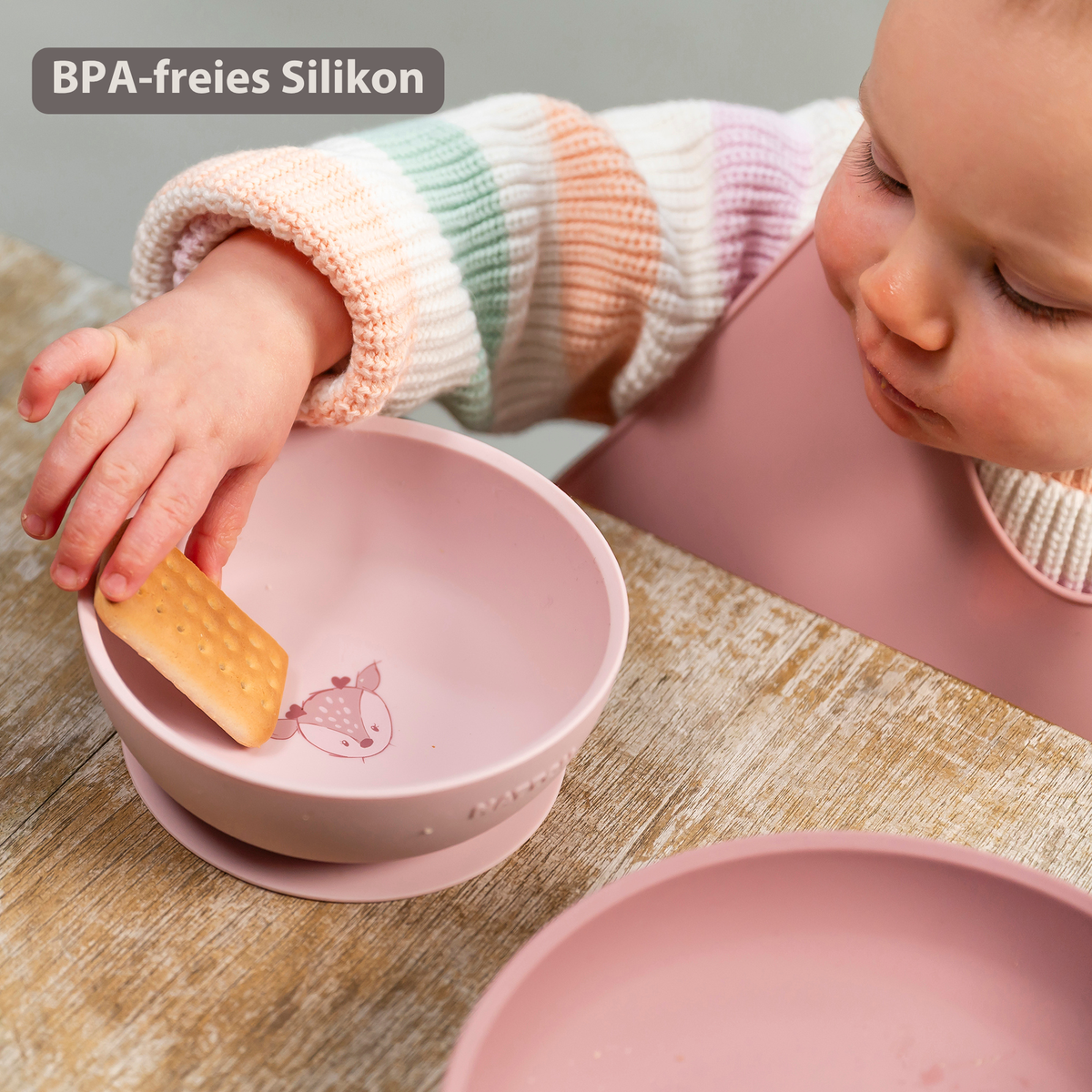 Nattou Mealtime Geschirrset 4 Teile mit Saugnapf Rosa