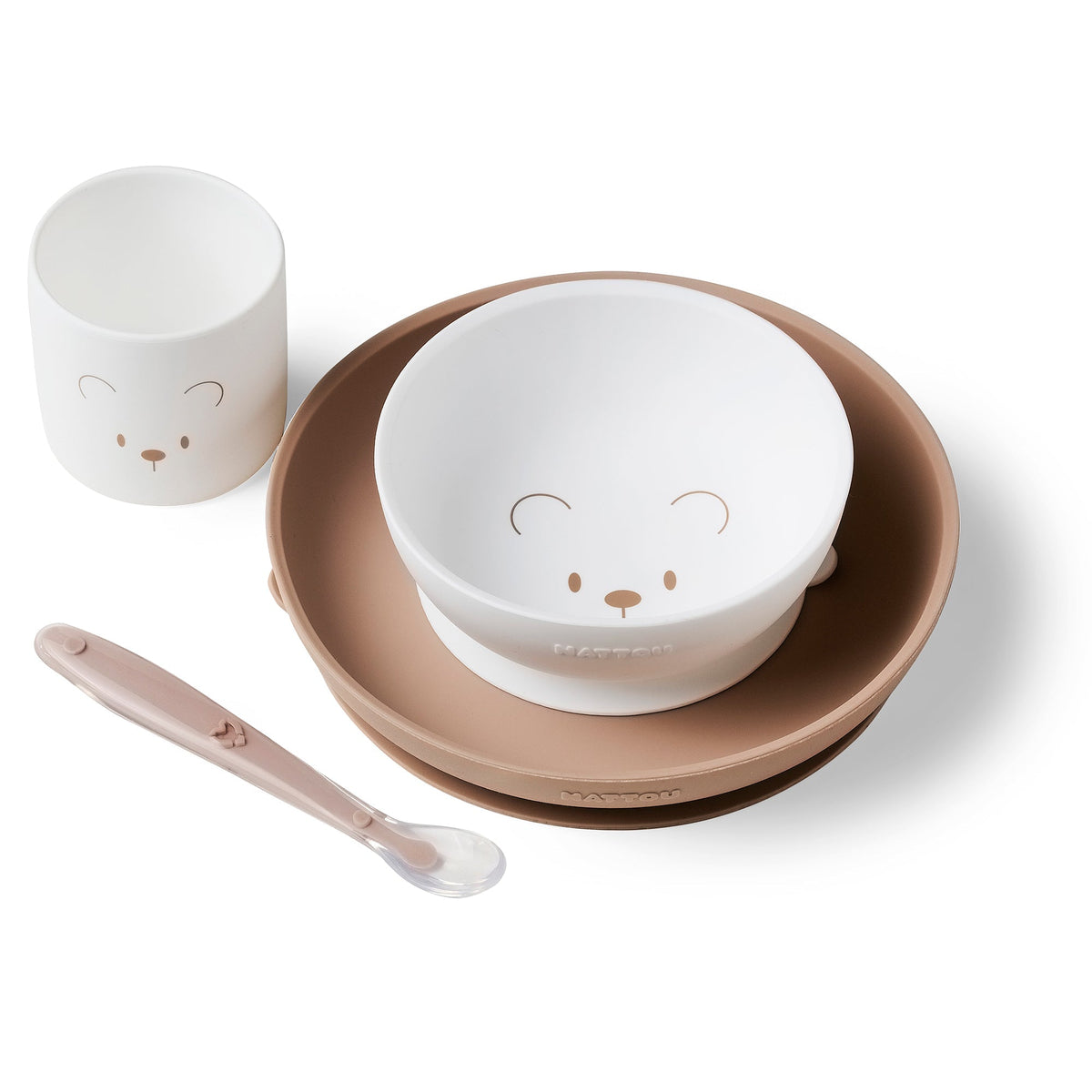 Nattou Baby Geschirr-Set Silikon 4 Stücke Weiss/Beige