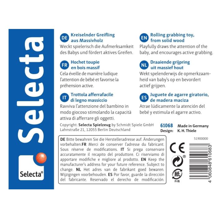 Selecta Rotondo, Kreiselnder Greifling aus Holz, 7,5 cm