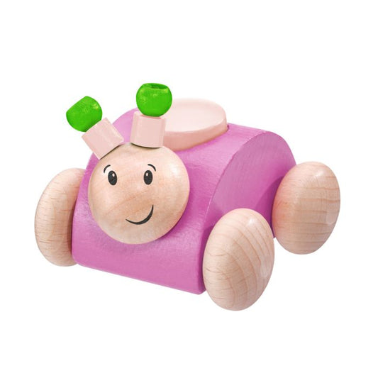 Selecta Rollina, Rollgreifling Käfer mit Quietsche aus Holz, Rosa, 7,5 cm