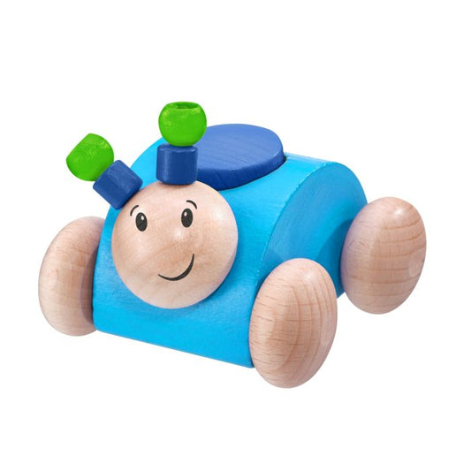 Selecta Rollino, Rollgreifling Käfer mit Quietsche aus Holz, Blau 7,5 cm