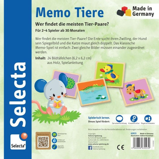Memo Tiere, Bild-Paare finden, Legespiel aus Holz, 24 Teile
