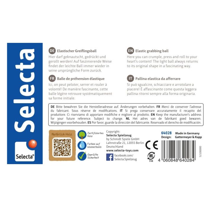 Selecta bellybutton Wolkentanz, elastischer Greiflingsball aus Holz mit Klapperringen, 11,5 cm