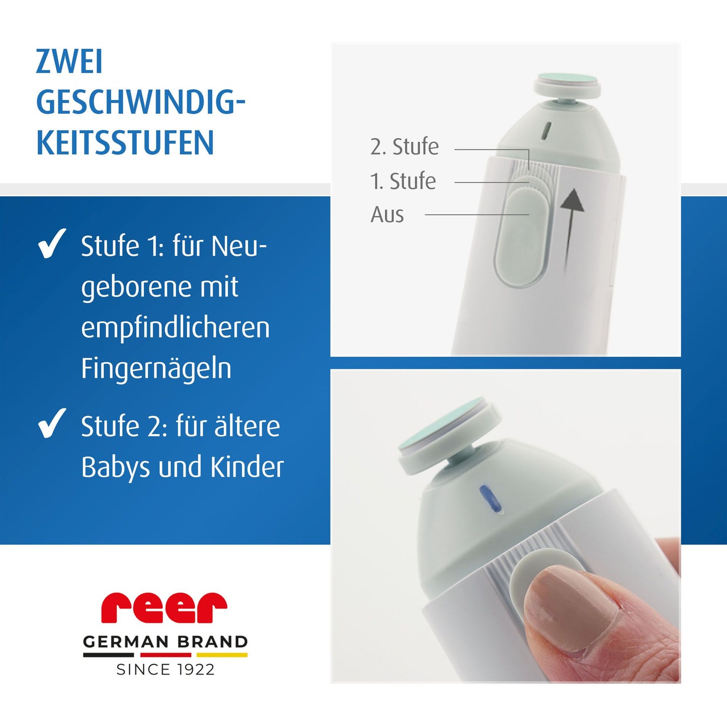 reer BabyCare Elektrische Nagelfeile - Sanfte Pflege für Baby-Nägel jeder Altersstufe