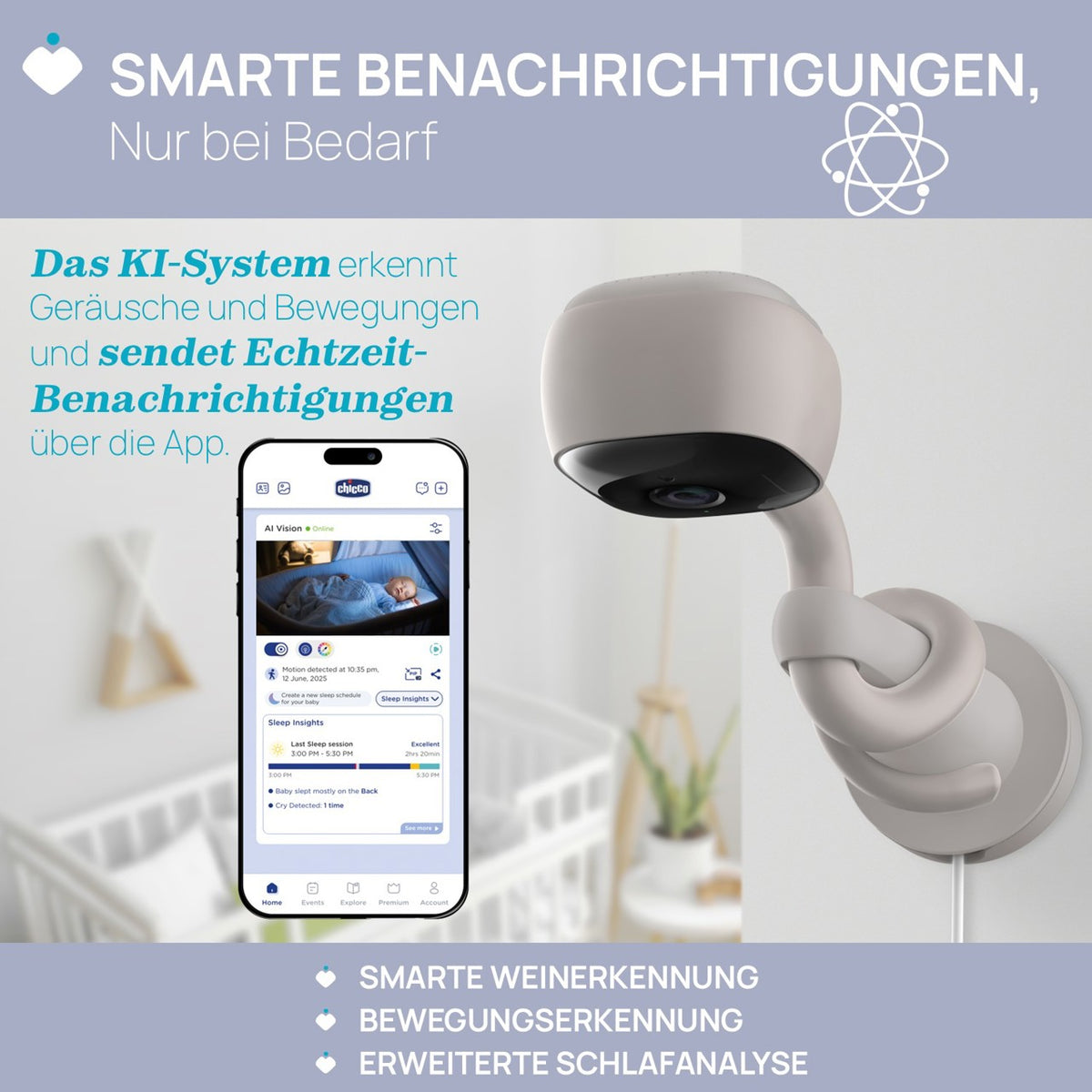 chicco Wifi Video-Babyphone mit flexibler Halterung