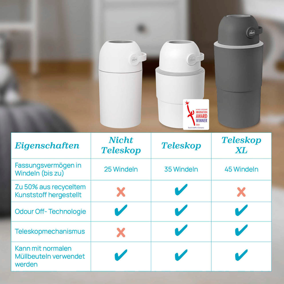 chicco Teleskop Windeleimer XL Odour Off