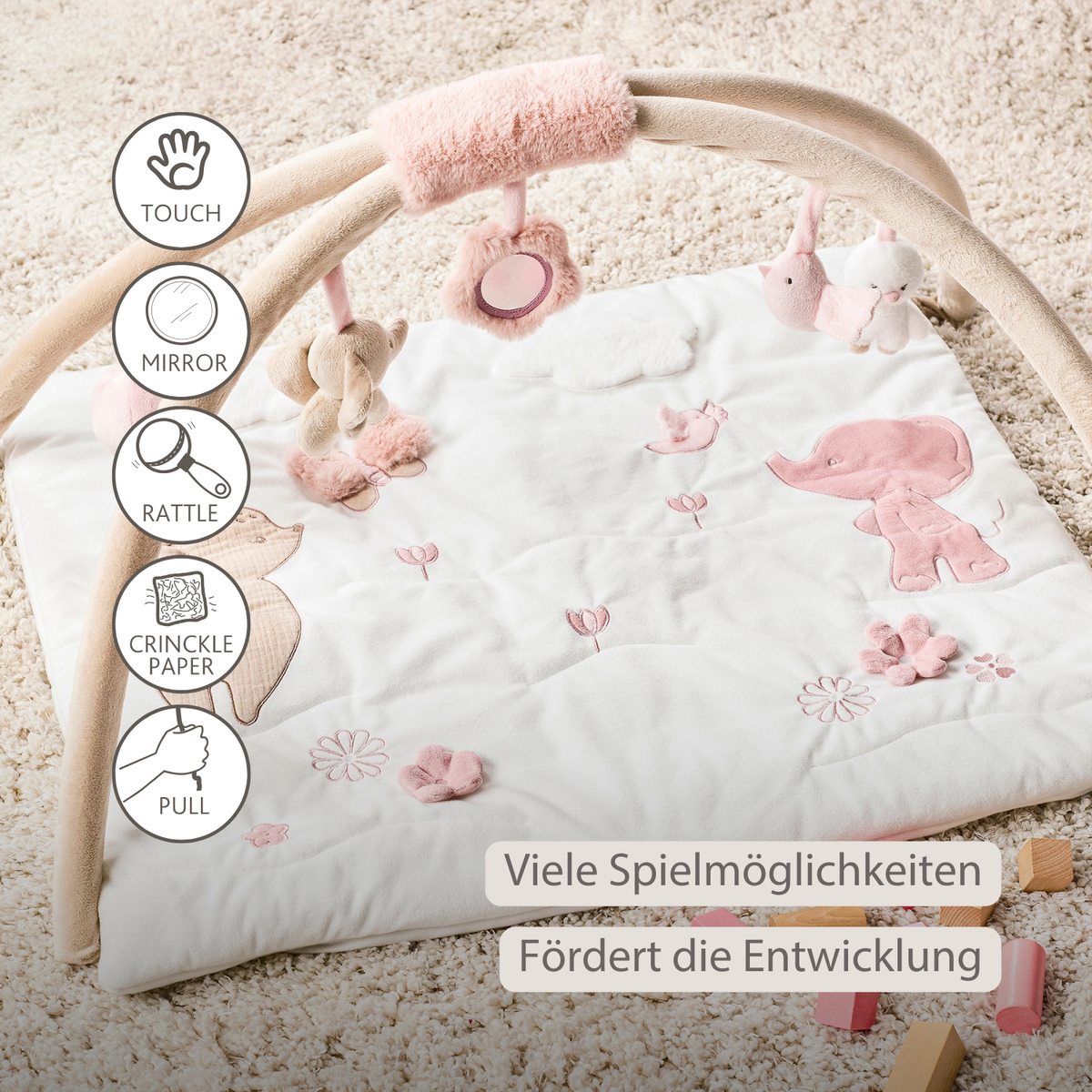 Nattou Krabbeldecke mit Bogen FanFan quadratisch 70x80 cm