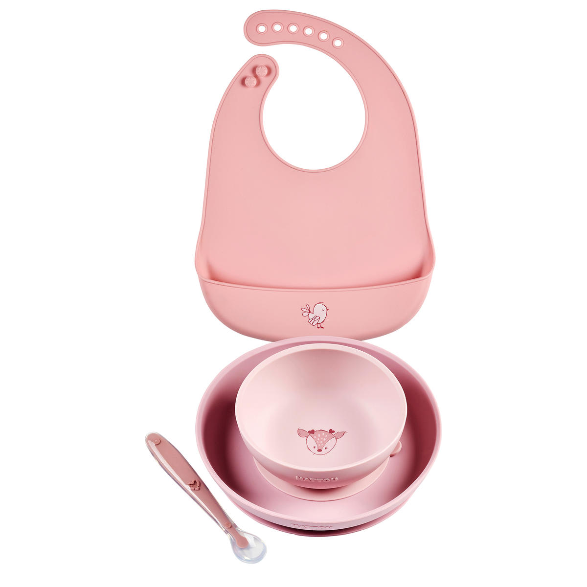 Nattou Mealtime Geschirrset 4 Teile mit Saugnapf Rosa