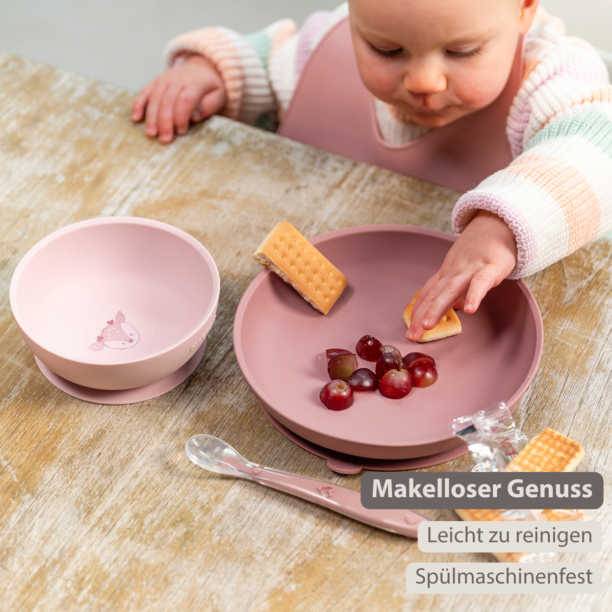 Nattou Mealtime Geschirrset 4 Teile mit Saugnapf Rosa