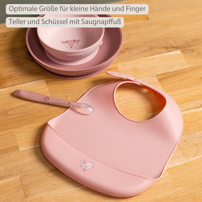 Nattou Mealtime Geschirrset 4 Teile mit Saugnapf Rosa