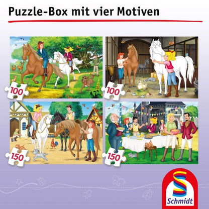 Bibi & Tina: Lila Puzzle-Box im Metallkoffer mit 4 Kinderpuzzles (2 x 100 und 2 x 150 Teile)
