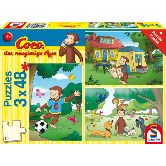 Coco der neugierige Affe - Mein Freund Coco, 3x48 Teile Kinderpuzzle