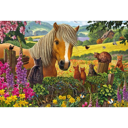 Süßer Besuch auf der Pferdekoppel, 150 Teile, Eco-Friendly, Gras Kinderpuzzle