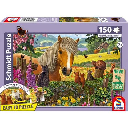 Süßer Besuch auf der Pferdekoppel, 150 Teile, Eco-Friendly, Gras Kinderpuzzle