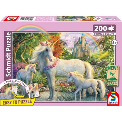 Einhornstute mit zwei Fohlen, 200 Teile, Eco-Friendly, Gras Kinderpuzzle