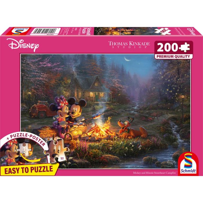 Thomas Kinkade Studios: Disney - Mickey and Minnie Sweetheart Campfire, 200 Teile, Eco-Friendly, Gras Puzzle