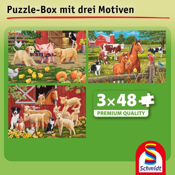 Tiere auf dem Bauernhof, 3 x 48 Teile, Grasfaser Kinderpuzzle
