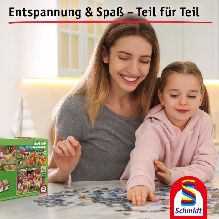 Tiere auf dem Bauernhof, 3 x 48 Teile, Grasfaser Kinderpuzzle