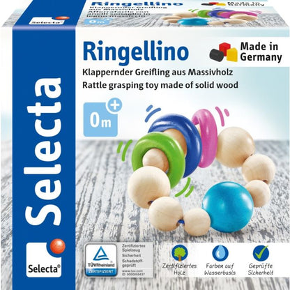 Selecta Ringellino, Greifling aus Holz mit Klapperringen, 8,5 cm