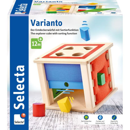 Varianto, Sotierbox, Sortier-und Steckspiel, verschiedene Formen aus Holz, 16 cm