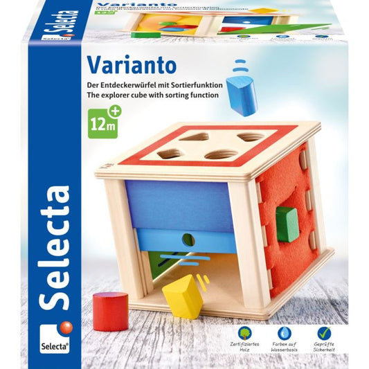 Varianto, Sotierbox, Sortier-und Steckspiel, verschiedene Formen aus Holz, 16 cm