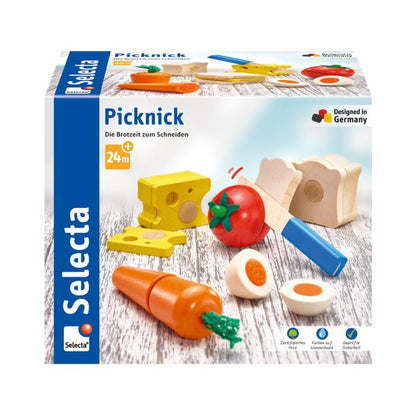 Picknick, Küchen-Spielzeugset, Klett und Schneidespielzeug aus Holz, 13 Teile