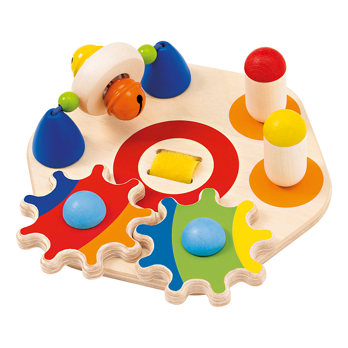 Minitivity, Motorikspielzeug mit Glöckchen aus Holz mit Klettverschluss, 14 cm