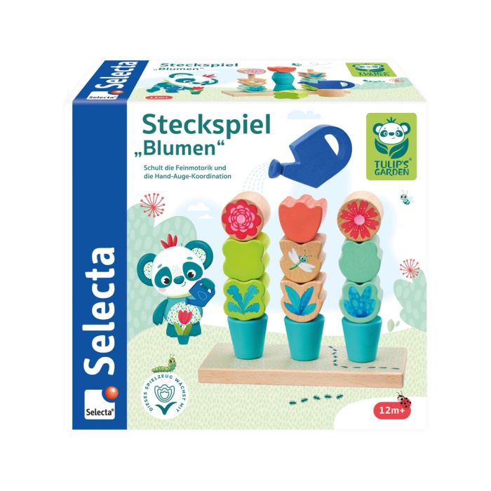 Selecta Tulips Garten: Steckspiel Blumen, Sortier-und Steckspiel aus Holz, 14 Teile