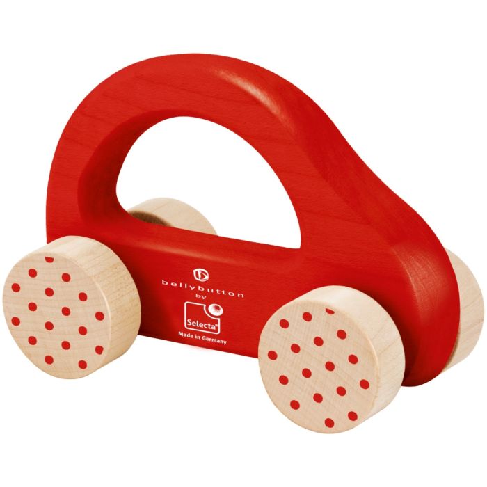 Selecta bellybutton Nostalgisches Schiebeauto, Greifling aus Holz, Rot, 10cm