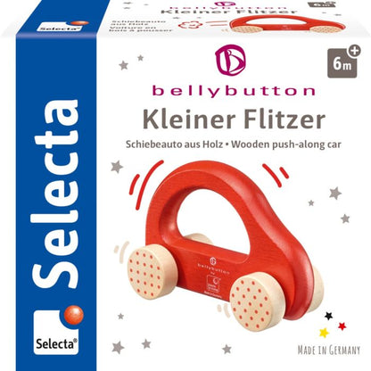 Selecta bellybutton Nostalgisches Schiebeauto, Greifling aus Holz, Rot, 10cm
