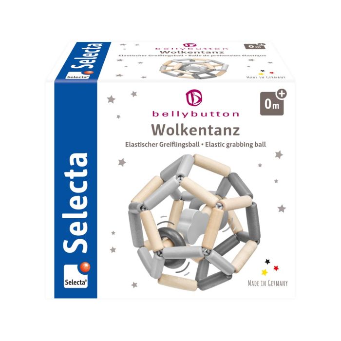 Selecta bellybutton Wolkentanz, elastischer Greiflingsball aus Holz mit Klapperringen, 11,5 cm