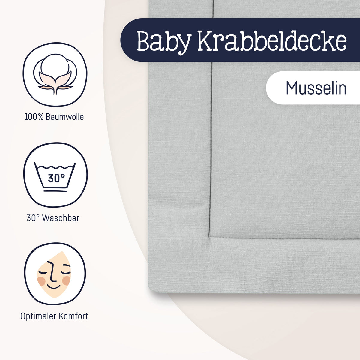 Julius Zöllner Krabbeldecke Musselin, Grau