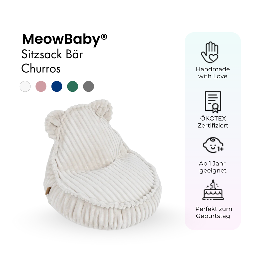 MeowBaby.de MeowBaby Kindersessel Bären-Sitzsack Churros - Plüschcord Edition