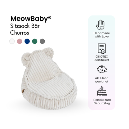 MeowBaby.de MeowBaby Kindersessel Bären-Sitzsack Churros - Plüschcord Edition