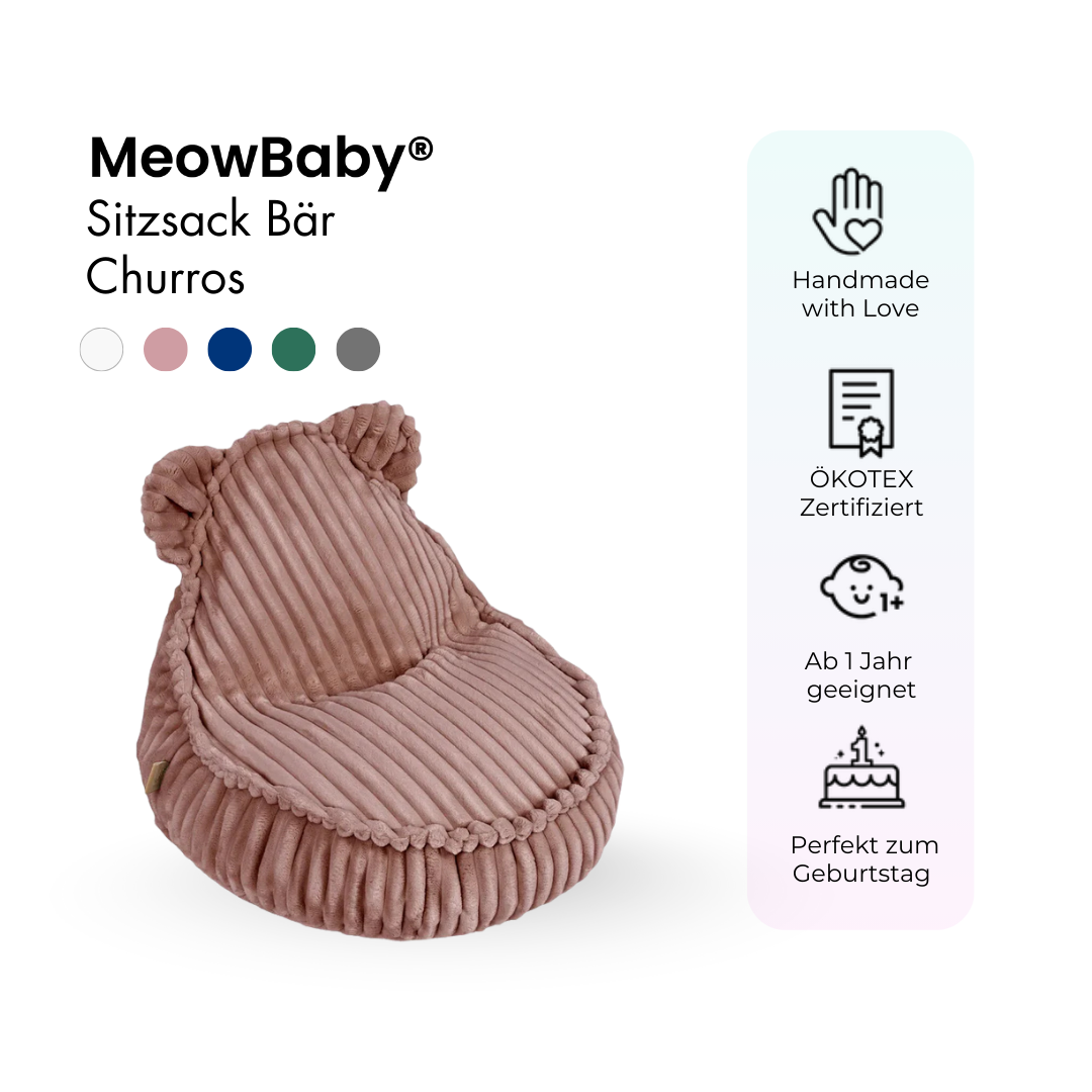MeowBaby.de MeowBaby Kindersessel Bären-Sitzsack Churros - Plüschcord Edition