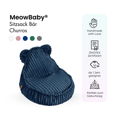 MeowBaby.de MeowBaby Kindersessel Bären-Sitzsack Churros - Plüschcord Edition