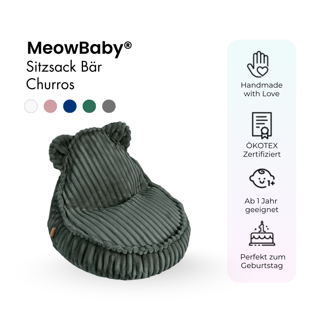 MeowBaby.de MeowBaby Kindersessel Bären-Sitzsack Churros - Plüschcord Edition