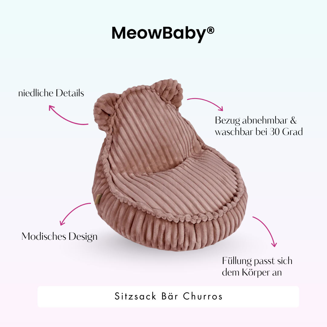 MeowBaby.de MeowBaby Kindersessel Bären-Sitzsack Churros - Plüschcord Edition