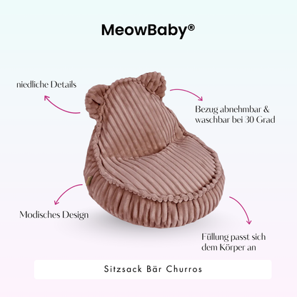 MeowBaby.de MeowBaby Kindersessel Bären-Sitzsack Churros - Plüschcord Edition