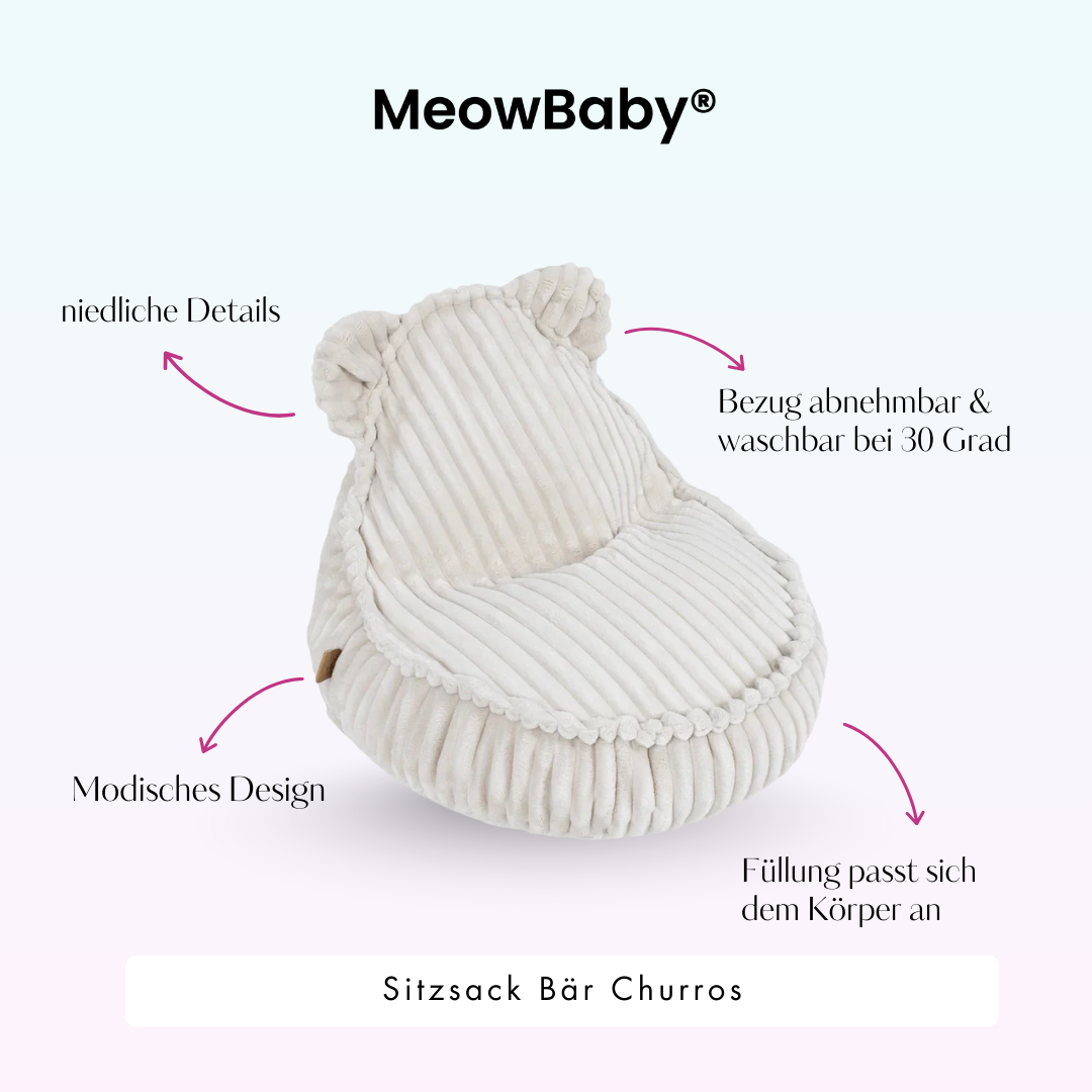MeowBaby.de MeowBaby Kindersessel Bären-Sitzsack Churros - Plüschcord Edition