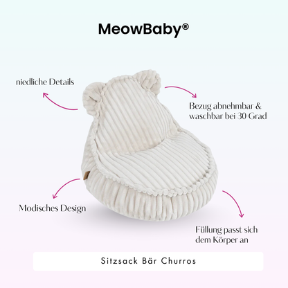 MeowBaby.de MeowBaby Kindersessel Bären-Sitzsack Churros - Plüschcord Edition