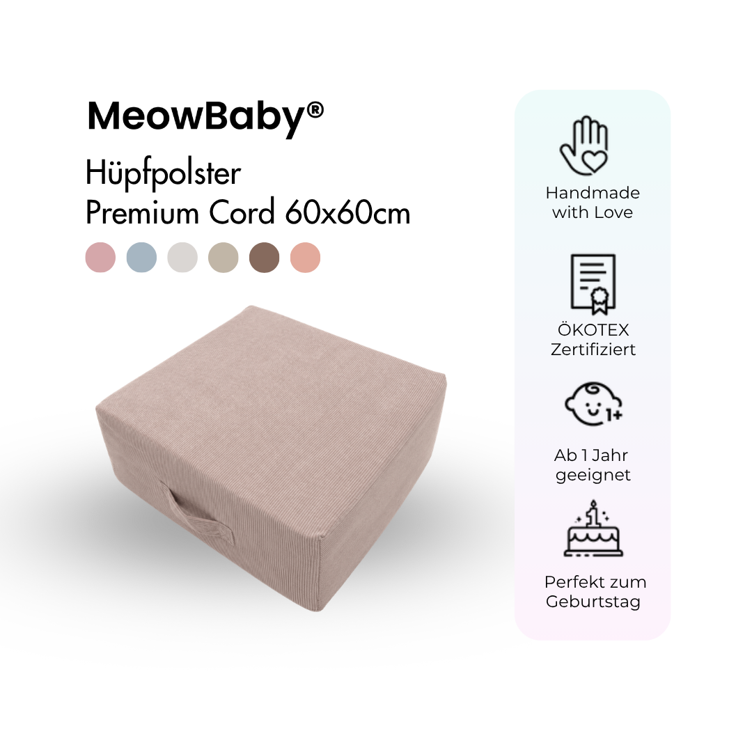 MeowBaby.de MeowBaby Hüpfpolster Cord Premium 60x60 cm