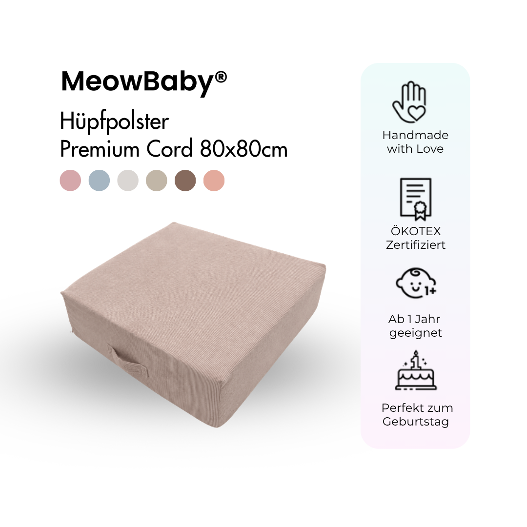 MeowBaby.de MeowBaby Hüpfpolster Cord Premium 80x80 cm