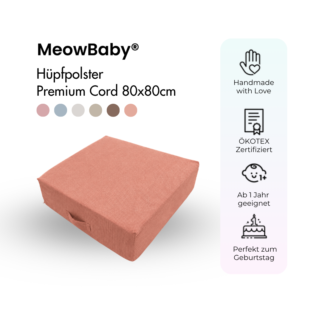 MeowBaby.de MeowBaby Hüpfpolster Cord Premium 80x80 cm