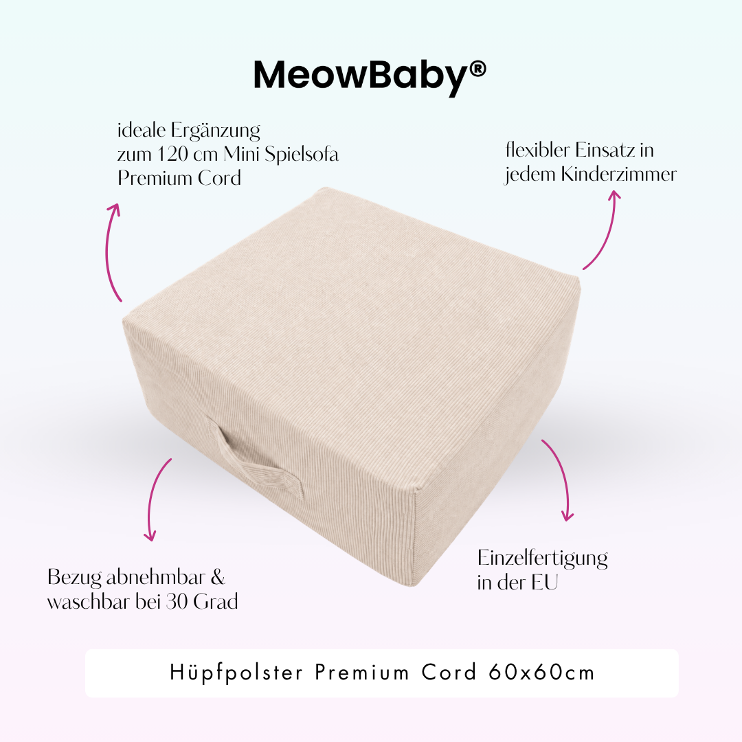 MeowBaby.de MeowBaby Hüpfpolster Cord Premium 60x60 cm
