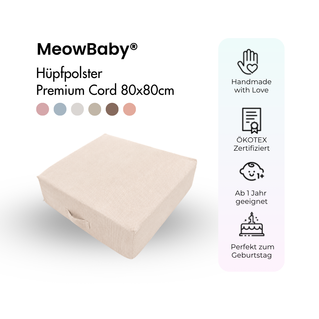 MeowBaby.de MeowBaby Hüpfpolster Cord Premium 80x80 cm