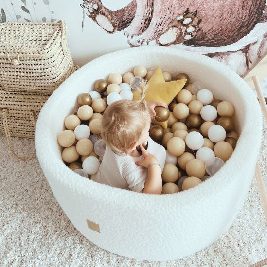 MeowBaby.de MeowBaby Bällebad Bouclé creme/weiß 90x40 cm, 300 Bälle - eigene Farbauswahl