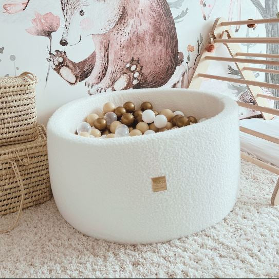 MeowBaby.de MeowBaby Bällebad Bouclé creme/weiß 90x40 cm, 300 Bälle - eigene Farbauswahl