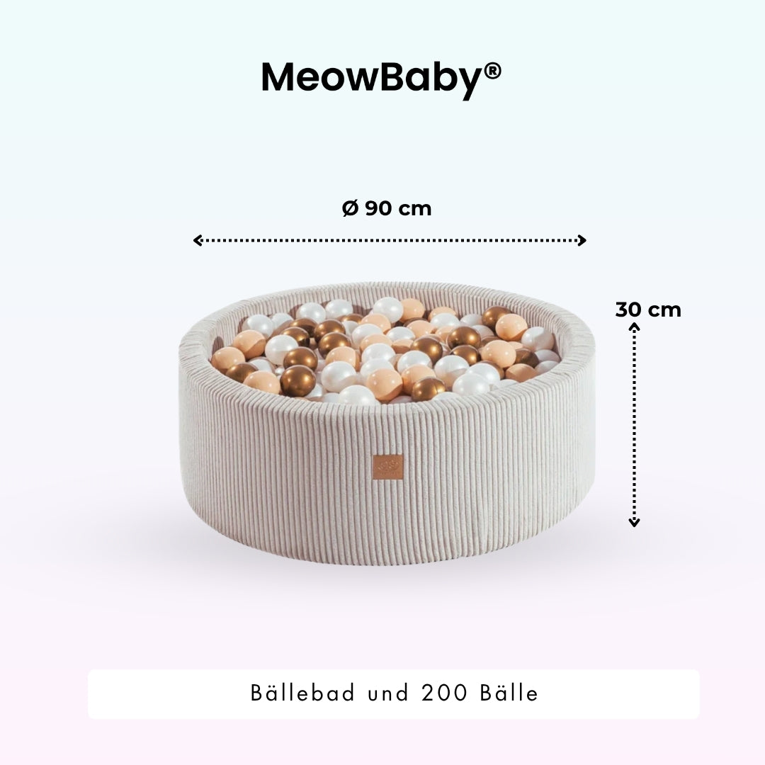 MeowBaby.de MeowBaby Bällebad Cord 90x30 cm, 200 Bälle - eigene Farbauswahl