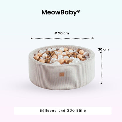 MeowBaby.de MeowBaby Bällebad Cord 90x30 cm, 200 Bälle - eigene Farbauswahl